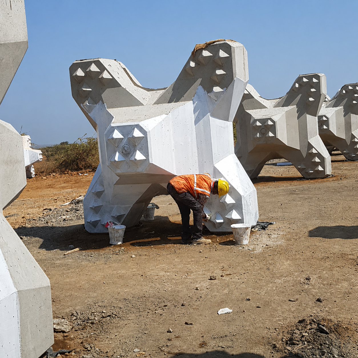 Seanergy accropode placing for the Indian Navy base at Rambilli, Andhra Pradesh